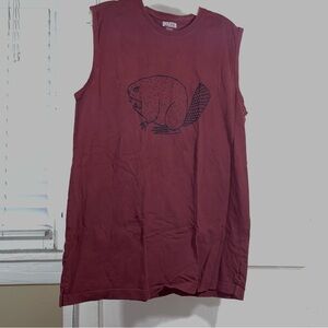💜 Duluth Trading Co. Angry Beaver Logo Brown Longtail Sleeveless Shirt
